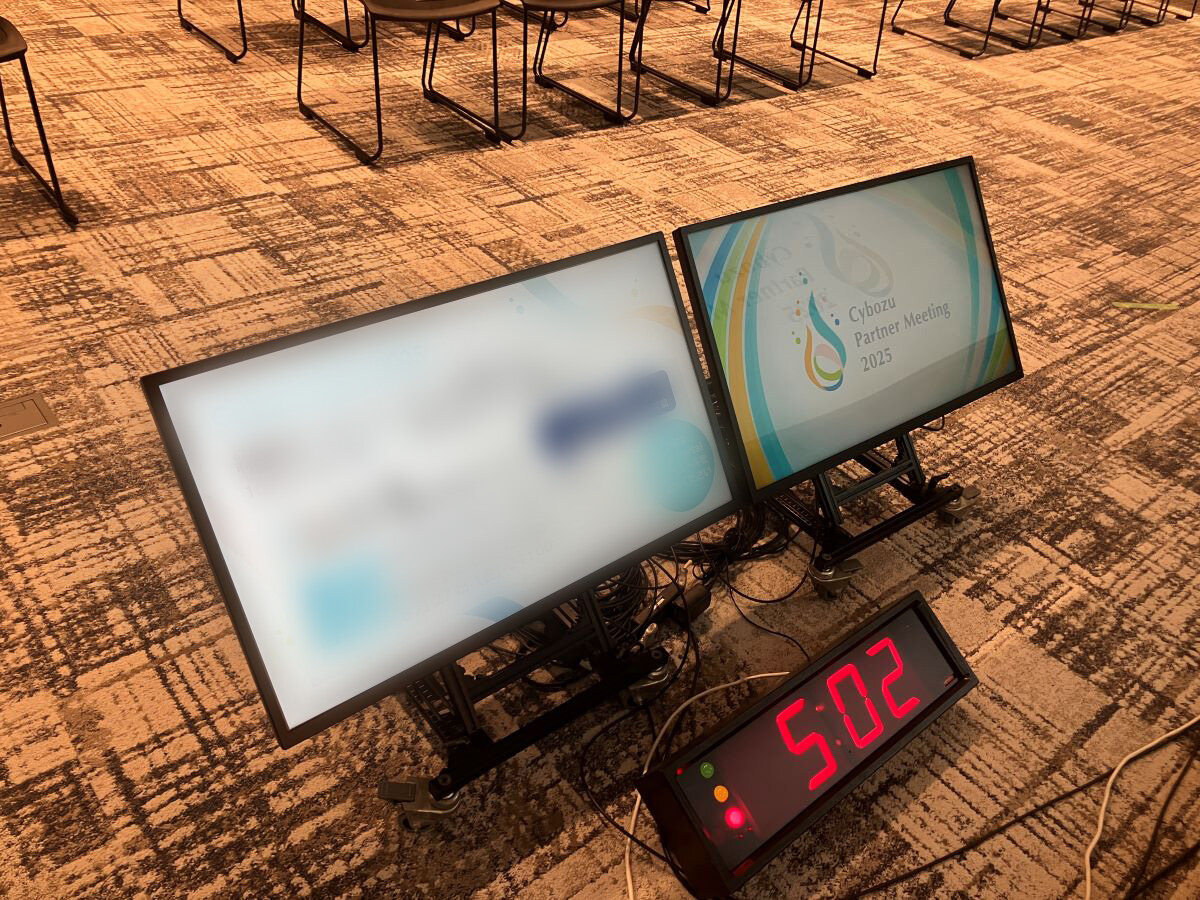 登壇者用の返しモニターと計時シグナル*1