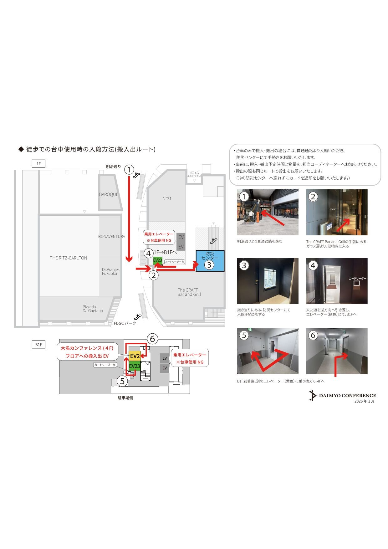 徒歩・台車使用時の入館方法